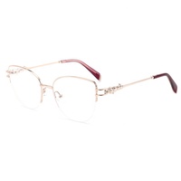 Montures optiques métalliques demi-cerclées œil de chat pour femmes, légères, avec charnières à ressort et embouts de branches en acétate, vente en gros, fabricant de logos personnalisés