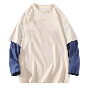 Camiseta de Manga Raglán Extra Grande de Doble Capa para Hombre, Cuello Redondo, Bloques de Color en Contraste, 100% Algodón Jersey, Diseño Casual Sólido - Product Image 5