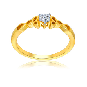 Bague solitaire en or jaune 14 carats avec diamant, élégante avec un bandeau en spirale, bague de fiançailles classique, bijoux fins pour femmes - Product Image 1