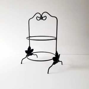Wrought Iron 2-Tier Round Plate Display Stand Vintage Black Metal <b>Dish</b> Organizer <b>Rack</b> Kitchen Countertop Serving Tray Holder - Product Image 1