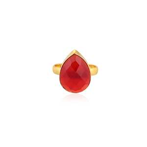 Adjustable Gold Plated Garnet Hydro <b>Brass</b> Gemstone <b>Ring</b> for Women - Product Image 1