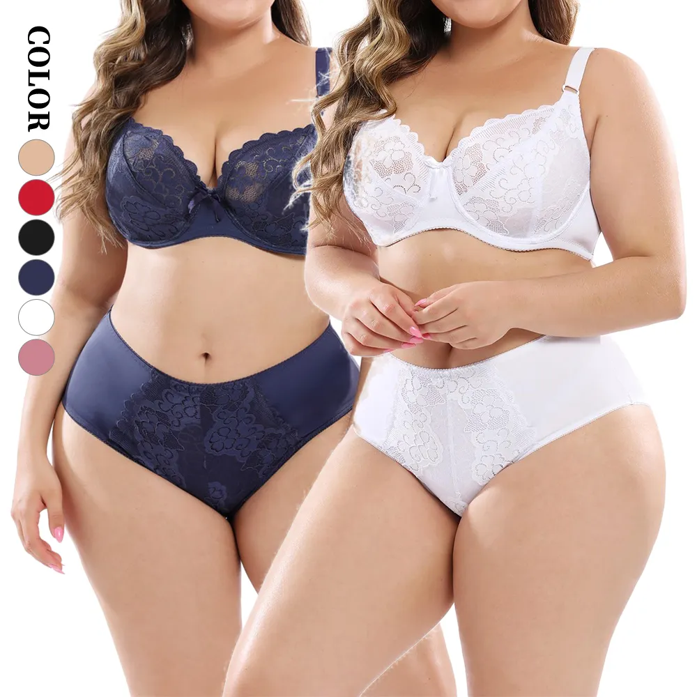 Hot Koop Plus Size Beha En Slipje Grote Volle Cup Ondergoed Vrouwen Plus Size Bh Set Kant Bh & Korte sets