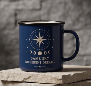 OEM Printed Enamel Coffee Mug Cosmic Astronomy Graphic Deep Blue <b>Iron</b> <b>Travel</b> Drinking Vessel Wholesale Direct Sourcing Partner - Product Image 1