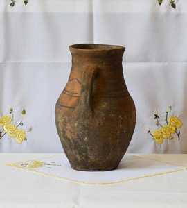 Vase antique en terre cuite, récipient rustique en poterie, carafe en argile vintage, décoration décorative style ferme Wabi Sabi pour la maison - Product Image 3
