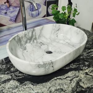 Lavabo Moderno de Mármol Blanco Carrara con Desagüe para Baño o Apartamento, Resistente para Uso en Baños - Product Image 2