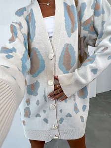 Cardigan ample en jacquard uni 100 % coton pour femme, col en V, boutonné, longueur standard, manches longues, tricoté sur mesure - Product Image 3