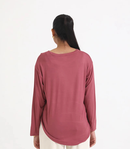 T-shirts à manches longues pour femmes en modal de haute qualité, coupe ajustée, avec logo personnalisé, style streetwear, t-shirts à manches longues unis personnalisés en gros - Product Image 2