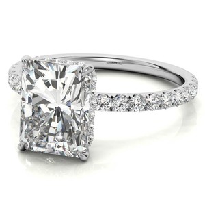 Anillo de Moissanita Corte Radiante, Plata de Ley 925, Bañado en Oro Blanco, Engaste de Garras, Certificado por Terceros, Anillo de Compromiso, Boda, Promesa - Product Image 1