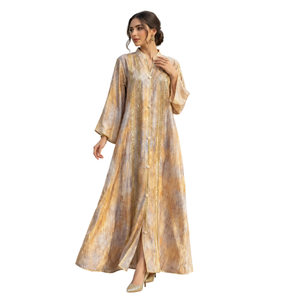 Robe longue moderne et modeste pour femme, respirante, en rayonne tie-dye, à manches longues, col montant, coupe ample, pour usage quotidien, style Moyen-Orient - Product Image 4