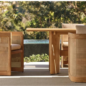 <b>Teak</b> Outdoor Dining <b>Chair</b> Cushioned Garden Armchair Rattan Side <b>Chair</b> for Patio Villa Courtyard - Product Image 6