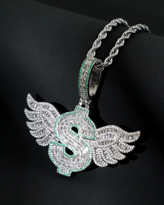 Colgante de Moissanita con Diseño de Alas y Símbolo de Dólar, Chapado en Rodio sobre Plata 925, Joyería de Declaración Estilo Hip Hop, Colgante Personalizado con Nombre/Letra - Product Image 6