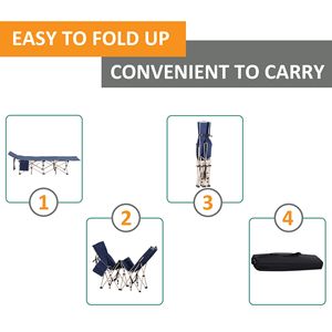 Lettino da Campeggio Pieghevole Blu per Adulti con Borsa per il Trasporto e Tasche Laterali, Letto Portatile da Viaggio per Campeggio e Vacanze - Product Image 3