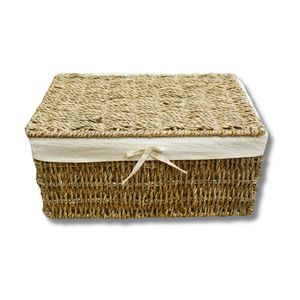 Cesta de Almacenamiento de Mimbre y Fibra Natural, Juego de 3 Cestas Rectangulares con Tapa para Organización y Empaque de Regalos - Product Image 1