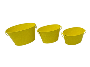 Ensemble de 3 pots de fleurs ronds en métal jaunes décoratifs pour l'intérieur, l'extérieur, le jardin, le balcon, la décoration de la maison - Product Image 6