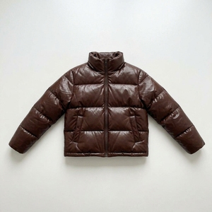 Brown Quilted Puffer Jacket With Hood Full Sleeve Zipper Winter <b>Coat</b> <b>For</b> <b>Women</b> Solid Color Polyester Wadding Thick Coated - Product Image 2
