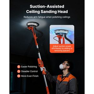 Levigatrice Elettrica per Cartongesso 950W, 7 Velocità Variabili 1000-2300 RPM, Strumento 2-in-1 per Rimozione Soffitti a Popcorn con LED a Doppio Pannello, Trituratore e Sminuzzatore - Product Image 3