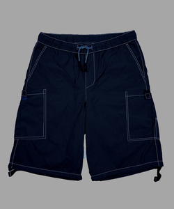 Men's Mid Waist Quick Dry Bermuda <b>Cargo</b> Shorts Solid Navy Blue Drawstring Casual Workout Shorts with Pockets - Product Image 2