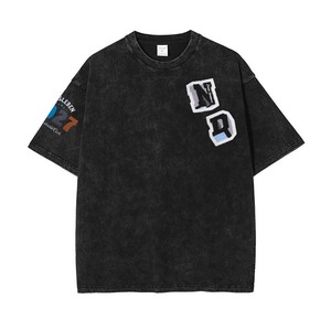 เสื้อยืดผ้าแคนวาสสไตล์วินเทจลายกรดสำหรับผู้ชาย ทรงหลวมไหล่ตก คอโอ พิมพ์ลายการ์ตูนตามสั่ง แขนสั้น - Product Image 1