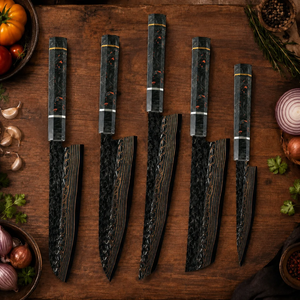 Juego de Cuchillos de Acero de Damasco Hechos a Mano con Mangos de Fibra de Carbono, Colección de Cuchillería de Cocina Premium para Cocina Profesional - Product Image 2