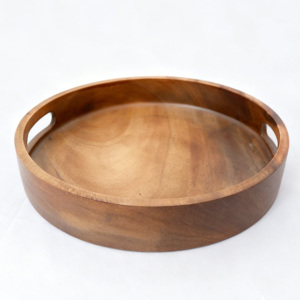 Plateau de rangement rond en bois d'acacia Kalea, léger et poli, pour la décoration de la maison - Product Image 1