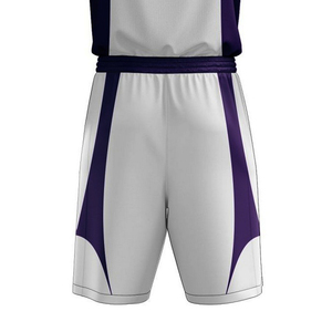 Custom Sublimated Basketball Shorts White Purple Color Blocked Elastic Waist Unisex Adult <b>Athletic</b> Wear Moisture Wicking - Product Image 2