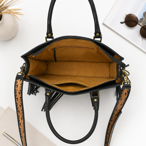 Hand Tooled Leather Tote Bag for Women Western Floral Handcrafted Shoulder <b>Handbag</b> Vintage Crossbody Purse Fringe Designer - Product Image 3