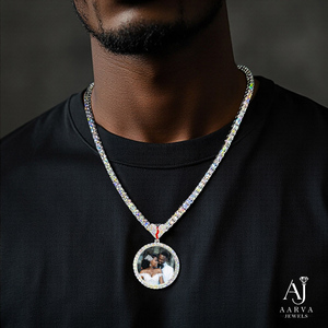 Colgante de Moissanita Redondo Personalizado con Foto Estilo Hip Hop, Corazón Roto, Baño de Oro Rosa sobre Plata 925, Dije de Diamante para Joyería de Fiesta - Product Image 2