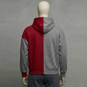 Sweat à capuche pour homme bicolore gris et rouge, style streetwear, en polaire premium doux au toucher, avec poche kangourou - Product Image 2