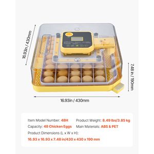 Incubatrice per 48 Uova con Illuminatore LED, Controllo Automatico dell'Umidità, Visione a 360 Gradi, Materiale PC di Alta Qualità - Product Image 4
