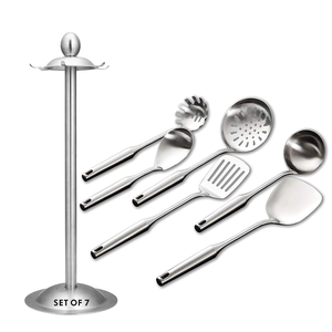 Juego de cucharas con soporte de acero inoxidable, utensilios de cocina de mango largo para revolver, mezclar y servir, herramientas de cocina - Product Image 2