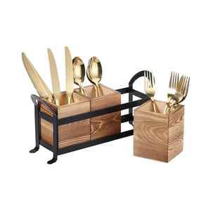 Support de rangement en bois pour couverts, organisateur d'ustensiles de cuisine, boîte de rangement pour cuillères, fourchettes et couteaux, support de comptoir - Product Image 2