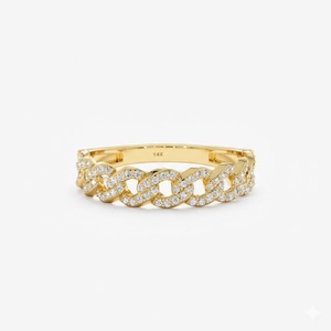 Anillo Apilable de Oro Puro de 18K con Diamantes de Media Eternidad y Cadena Cubana, Diamantes Cultivados en Laboratorio, Regalo para Ella, ¡Gran Venta! - Product Image 1