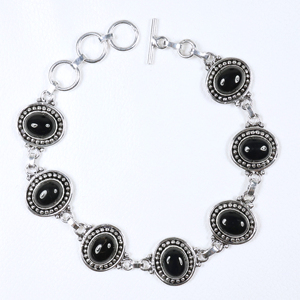Pulsera de Plata de Ley con Baño de Plata, Estilo Vintage, con Piedra Ovalada de Ónix Negro, Cierre de Palanca, Joyería de Moda Étnica Bohemia para Mujer - Product Image 3