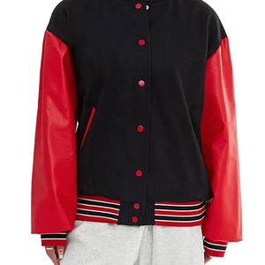 Chaqueta universitaria bomber de béisbol de satén marrón oscuro con cuello alto para hombre y mujer, estilo collage, venta al por mayor para invierno - Product Image 5