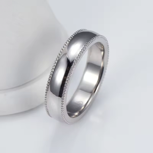 Platinum 1 Carat Lab Grown Diamond Wedding Band with Milgrain Edging 18K Gold Plated for Certified Classic Unisex <b>Ring</b> - Product Image 1
