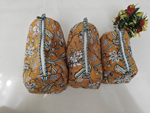 Yellow Floral Block Printed Durable Cotton Zipper Eco-Friendly Large Capacity <b>Makeup</b> <b>Case</b> Indian Pouches Travel Cosmetic - Product Image 6