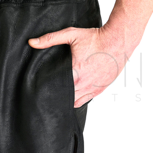 Nouveauté : Shorts en cuir véritable noirs élégants et personnalisés pour hommes, taille élastique, coupe ample, style streetwear, prix de gros - Product Image 5