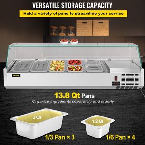 Estación de Preparación de Condimentos para Cocina Comercial de 55 Pulgadas y 13.8 Qt con 3 Bandejas de 1 1/3 y 4 Bandejas de 1 1/6, Barra de Ensaladas de 150W - Product Image 3