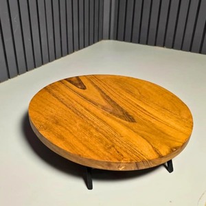 Handmade Wooden <b>Cake</b> <b>Stand</b> Circle Shape Black Metal Base Natural Wood Finish - Product Image 4