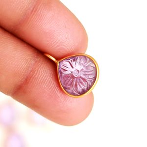 จี้รูปดอกไม้พลอยอเมทิสต์สีชมพูธรรมชาติ เงินแท้ 925 แกะสลักด้วยมือ จี้รูปหัวใจสำหรับทำเครื่องประดับ - Product Image 1
