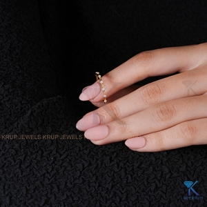 <b>Dainty</b> Spaced Lab Grown Round Brilliant Cut Yellow Solid Gold Wedding Band Station <b>Ring</b> Minimalist Fine Jewelry - Product Image 4