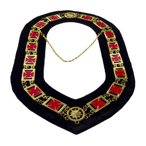 Collar de Cadena Premium de los Caballeros Templarios, Metal Dorado, Accesorio Ceremonial Masónico, Patrón Geométrico - Product Image 1