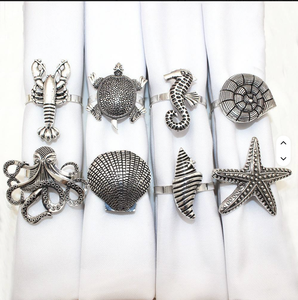 Anillos de Servilleta de Metal con Forma de Estrella de Mar, Concha y Caballito de Mar, Porta Servilletas de Hierro para Decoración de Mesas de Boda y Hoteles - Product Image 3