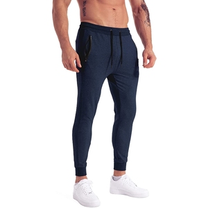 <b>Men</b> Navy Blue Sweatpants Elastic Waist Drawstring Side Pockets <b>Cuffed</b> Ankle Casual <b>Joggers</b> Breathable Knitted Pants Autumn Wear - Product Image 2