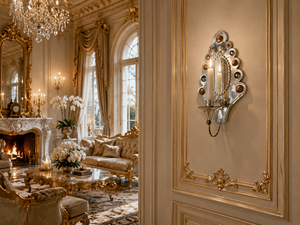 Grand European Venetian Baroque Luxury <b>Wall</b> <b>Sconce</b> Ornate Decorative <b>Wall</b> <b>Light</b> with Elaborate Mirror Detailing, Premium Brass F - Product Image 1