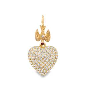 Heart Shape Round Lab Grown Diamond Charm <b>Pendant</b> Custom 14K <b>Solid</b> <b>Gold</b> Ruby Accent Minimalist Modern <b>Pendant</b> Jewelry Wholesale - Product Image 1