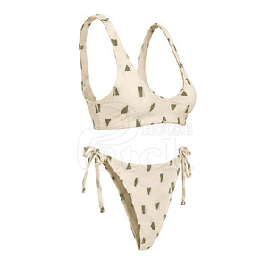 Trendy Women Two Piece <b>Bikini</b> <b>Set</b> Swimwear High Waist Bottom Custom Material Resort Beach Vacation Summer Clothing - Product Image 4
