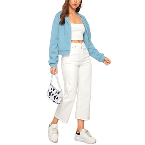 Sudadera con Capucha Corta para Mujer, Personalizada, Mezcla de Algodón, Moda Deportiva Casual, Manga Larga, Ligera, OEM ODM - Product Image 2
