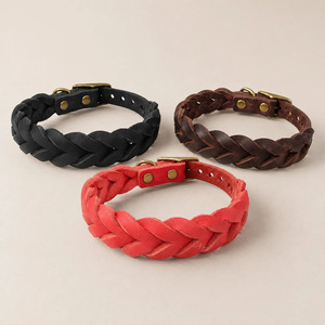 Premium adjustable <b>braided</b> dog collar crafted from genuine leather for training walking and outdoor adventures in wholesale rate - Product Image 2