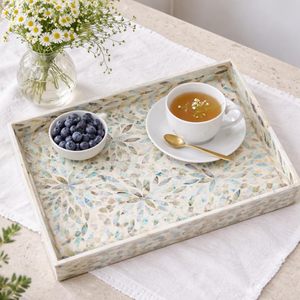 Plateaux décoratifs en nacre pour servir, décoration de pièce, ensemble de 2 plateaux pour table basse, décor pour ottoman - Product Image 1